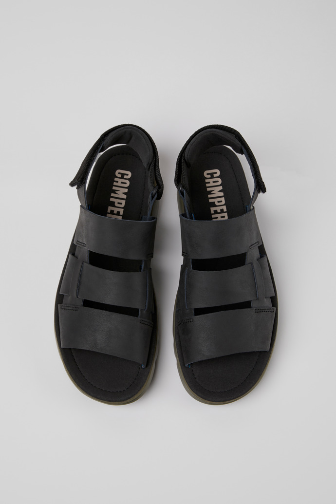 Oruga Black leather and textile sandals for men