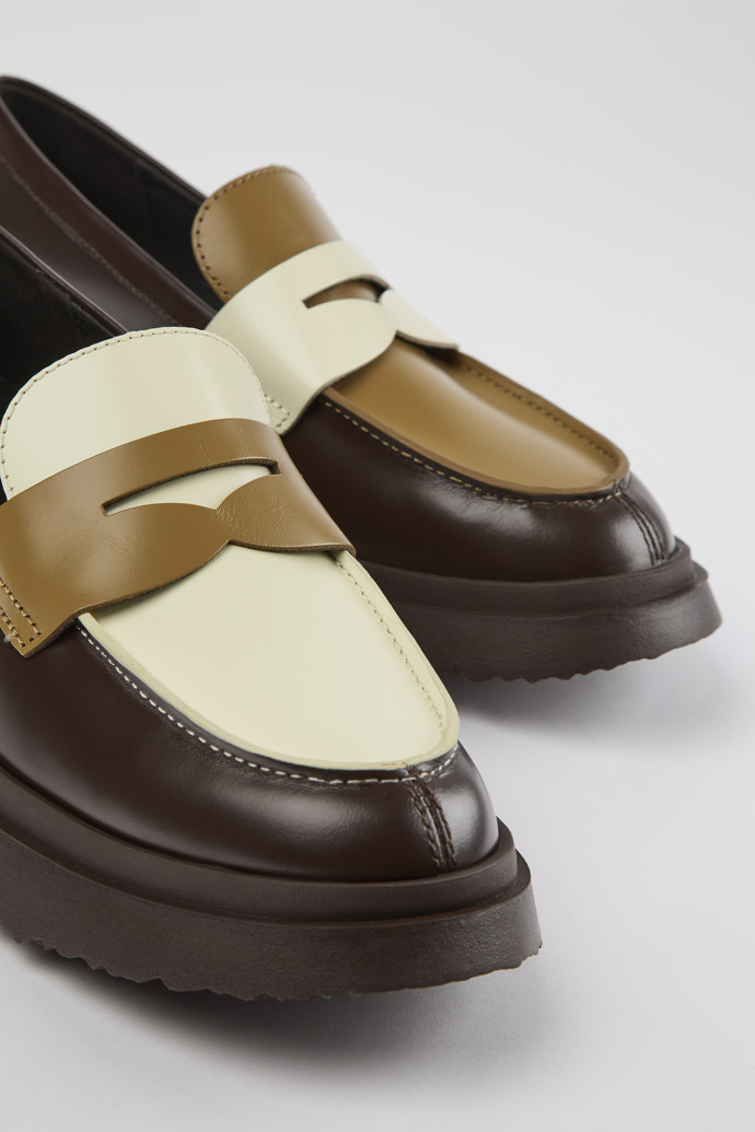 Twins Brown and white leather loafers for women