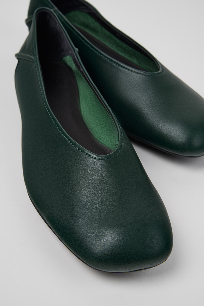 Casi Myra Green Leather Ballerina Shoes for Women.