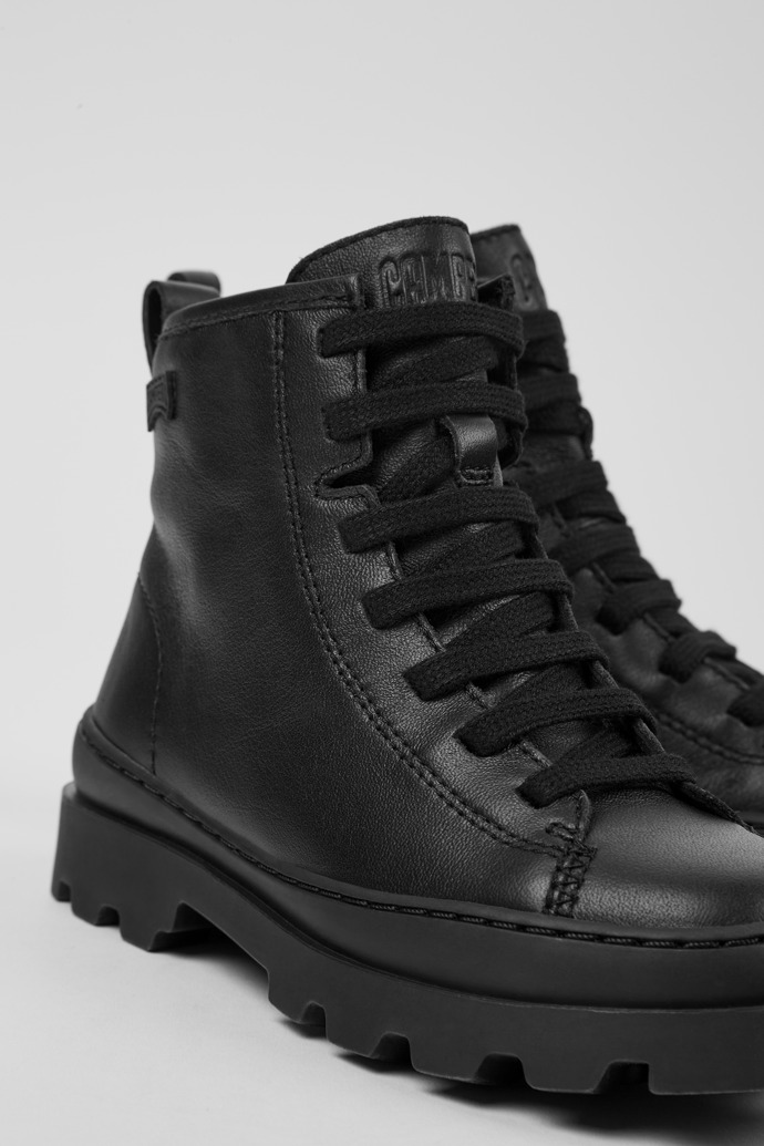 Brutus Black Leather Ankle Boots for Kids.