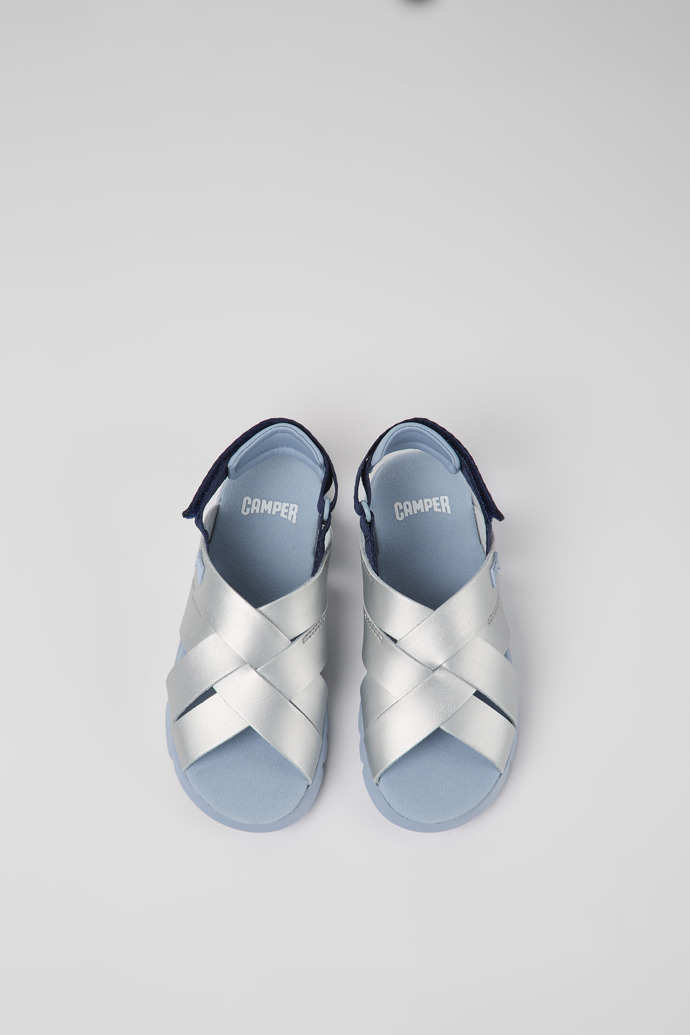 Oruga Grey leather and textile sandals for kids