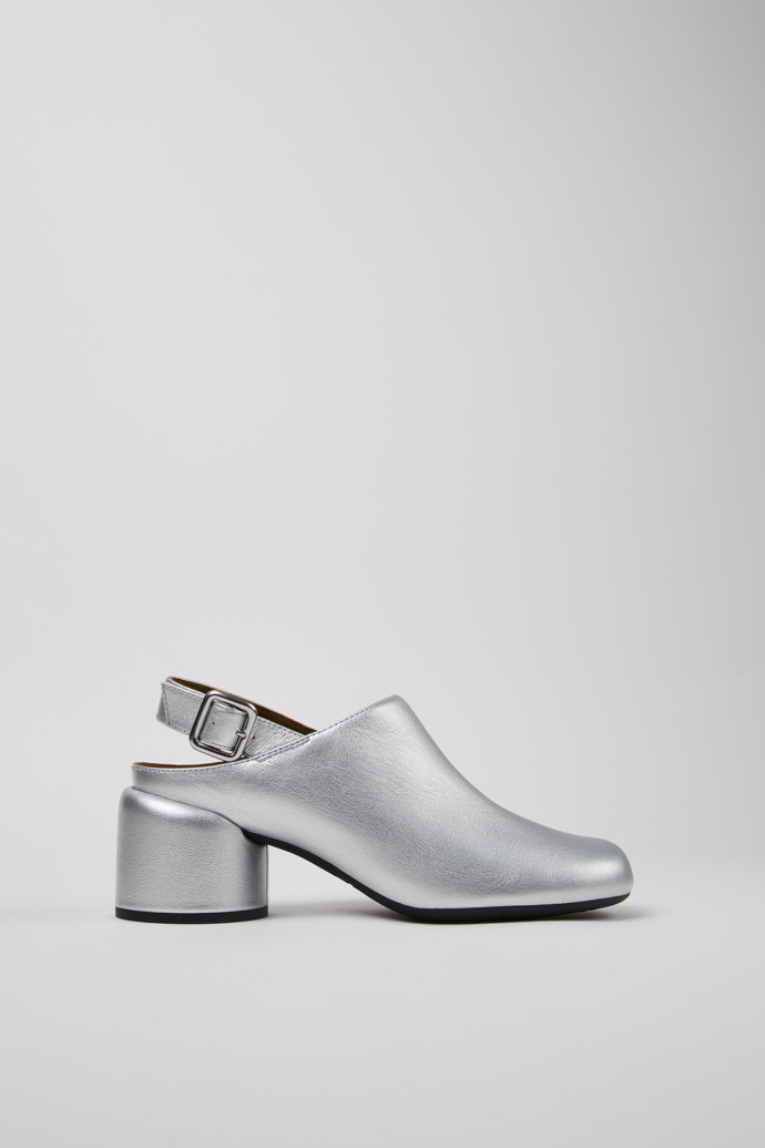 Niki Silver Leather Semi-Open Shoes for Women.
