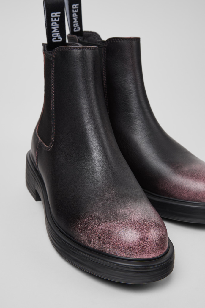 Dean Black and Pink Leather Ankle Boots for Women.