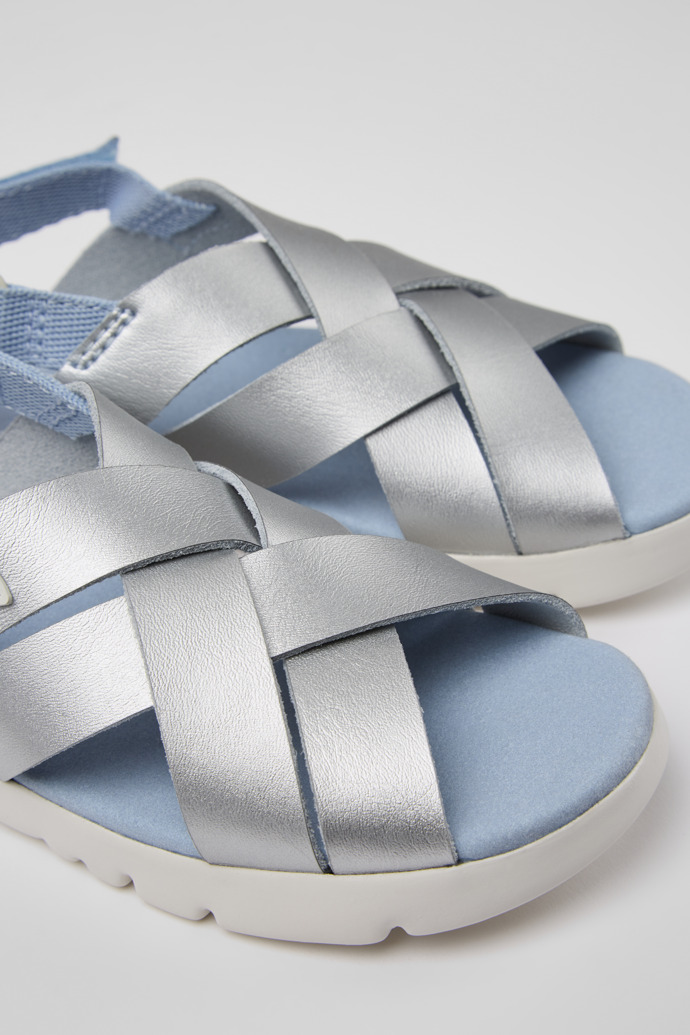 Oruga Silver leather sandals for kids