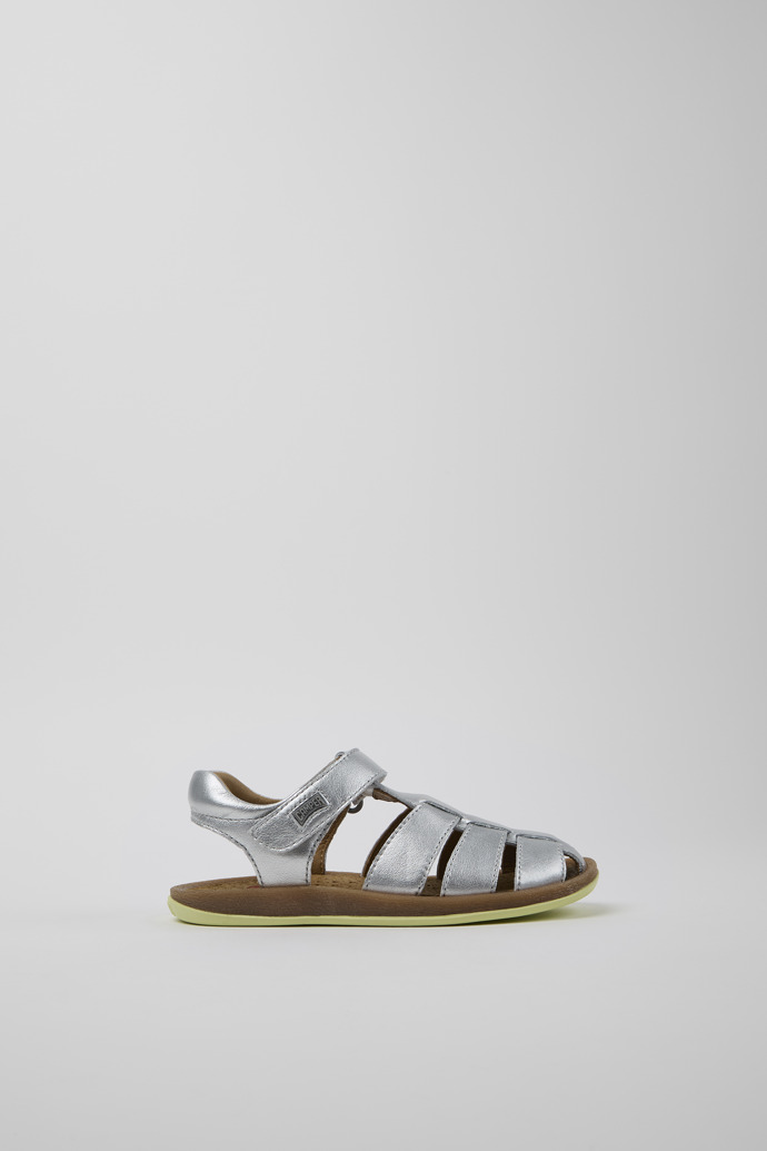 Bicho Silver Leather Closed Sandals for Kids.