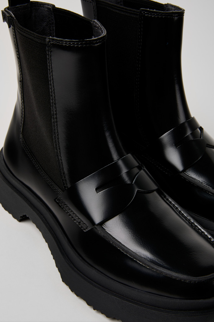 Walden Black Leather Mid Boots for Women.
