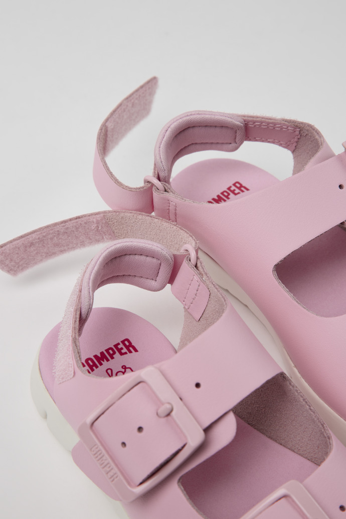 Oruga Pink leather sandals for kids