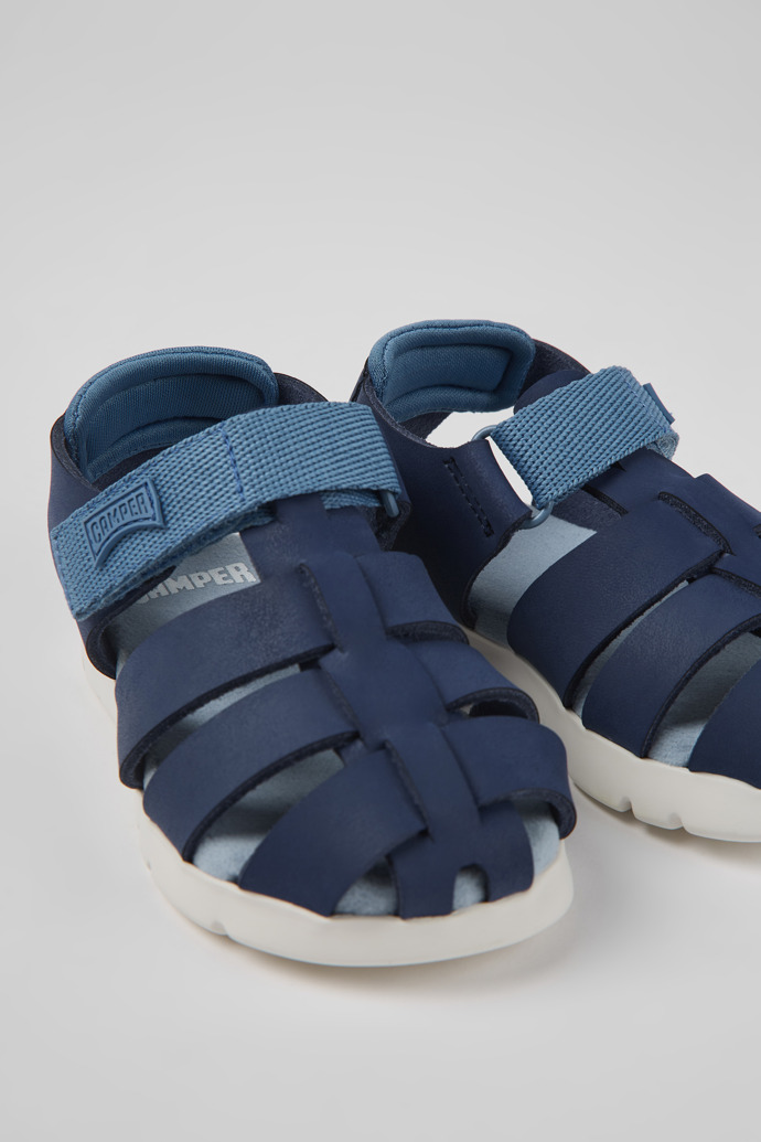 Oruga Blue leather and textile sandals for kids