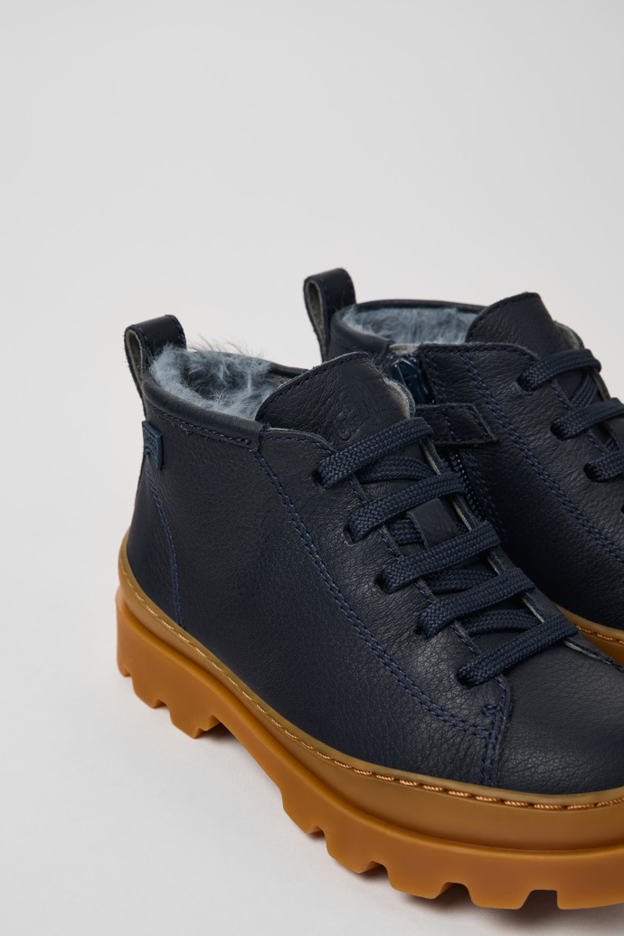 Brutus Blue leather ankle boots for kids