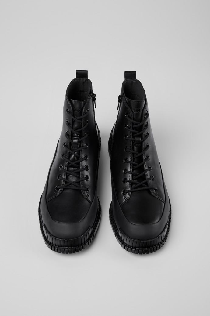 Pix Black Leather Mid Boots for Men.