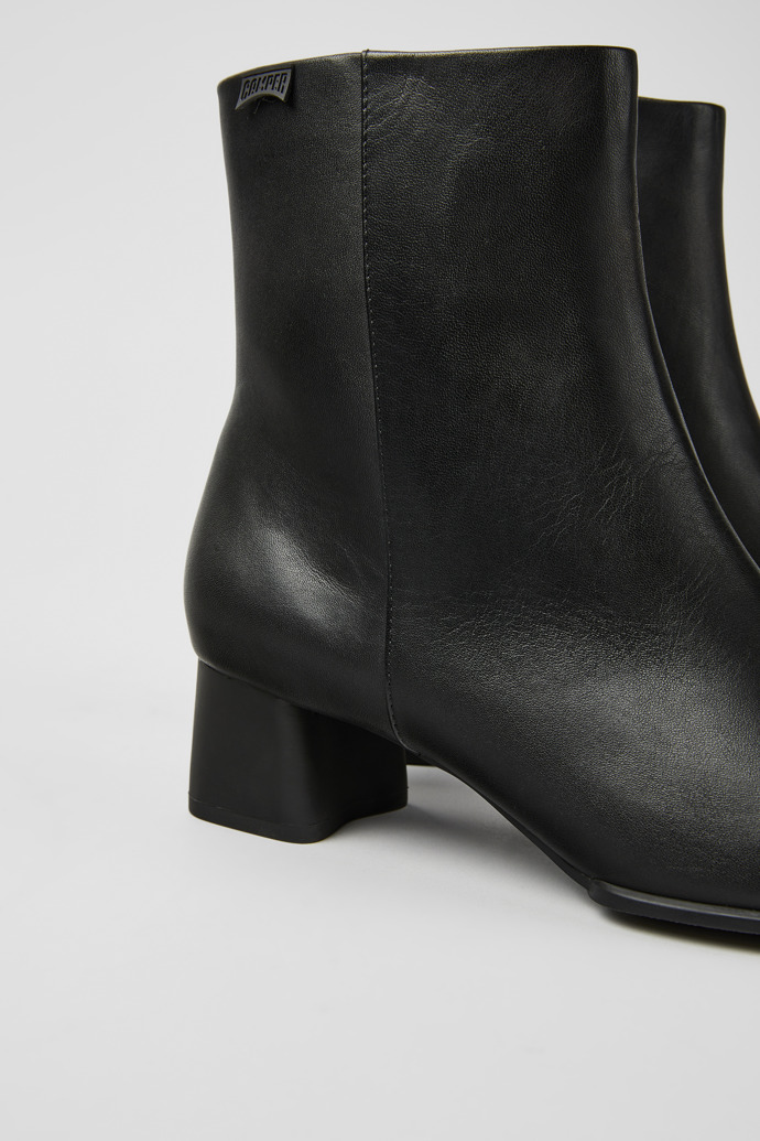 Katie Black Leather Mid Boots for Women.