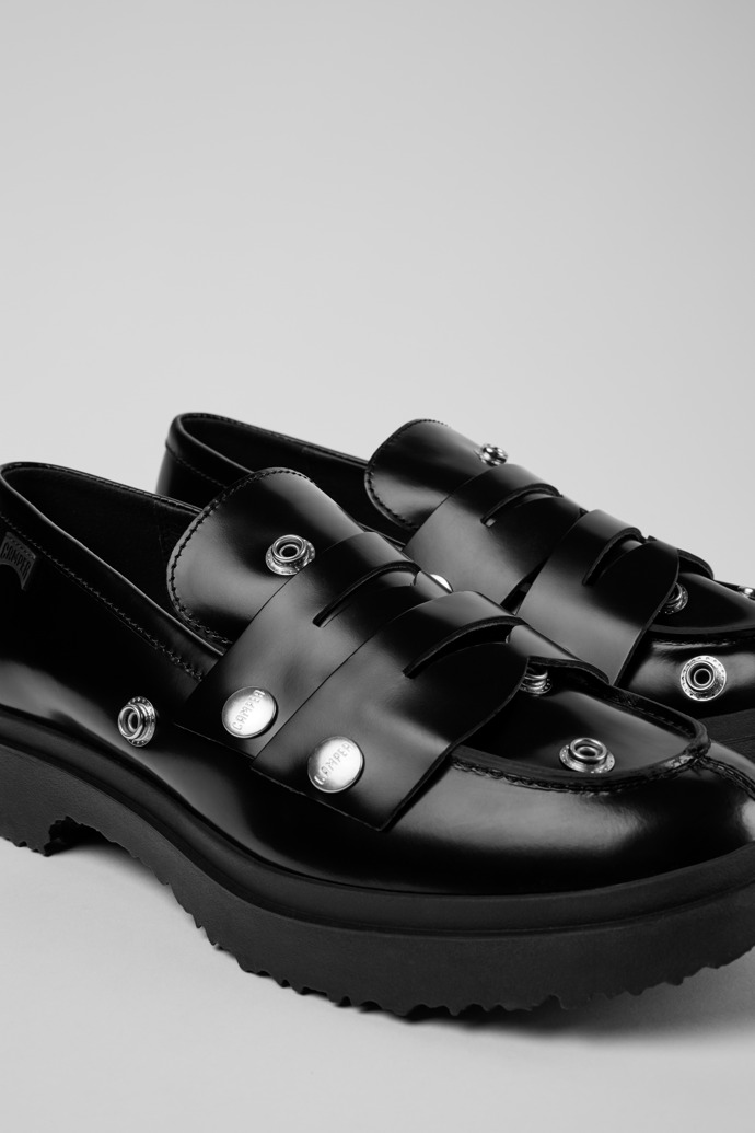 Twins Black Leather Moccasins for Men.