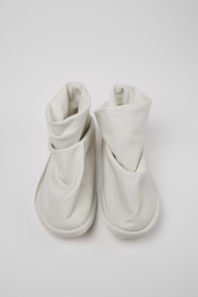 Camper x ISSEY MIYAKE - Peu Form White Leather Ankle Boots for Men.