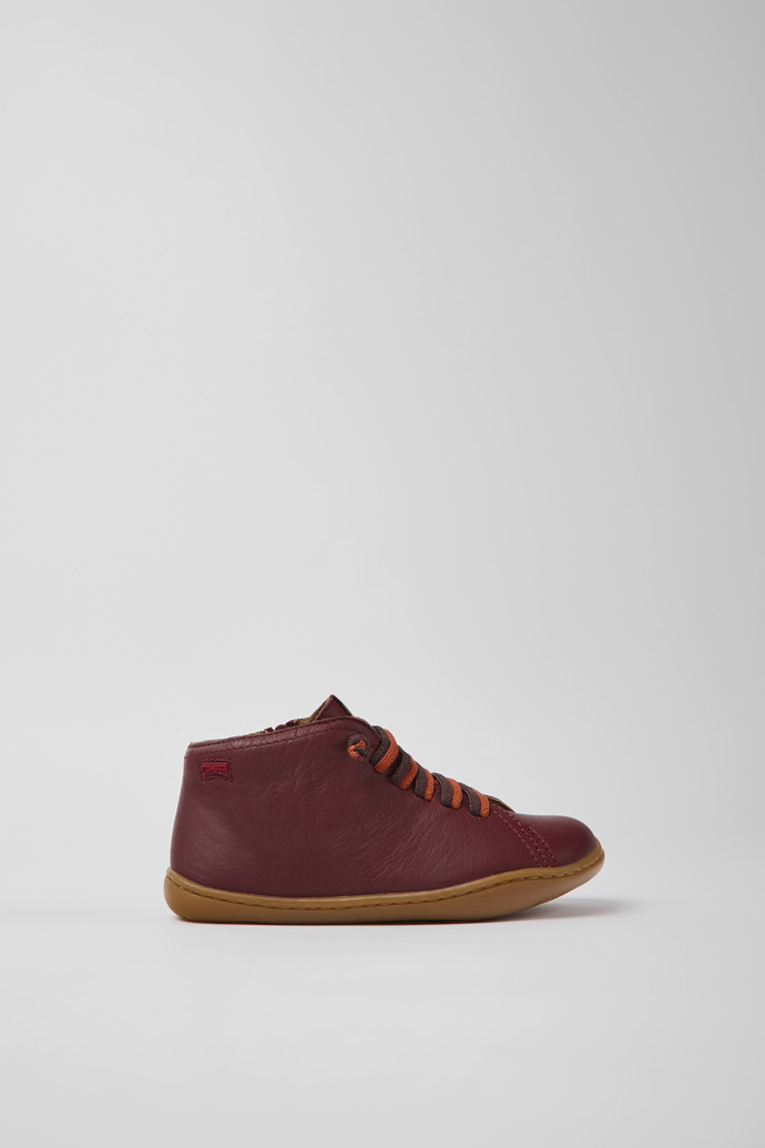 Peu Burgundy leather ankle boots for kids