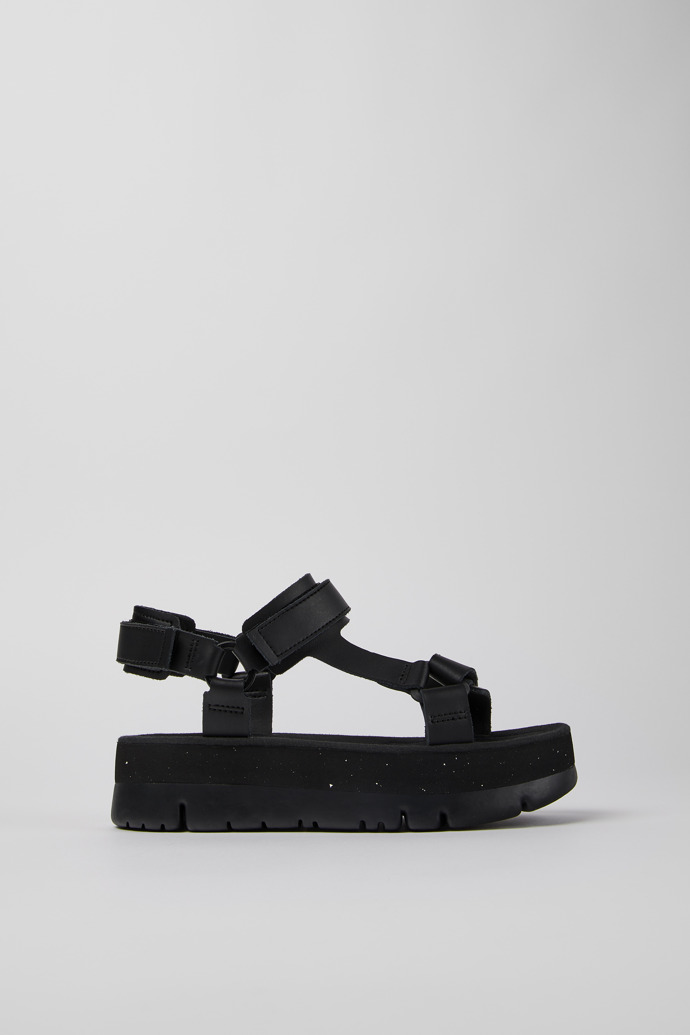 Oruga Up Black leather sandals for women