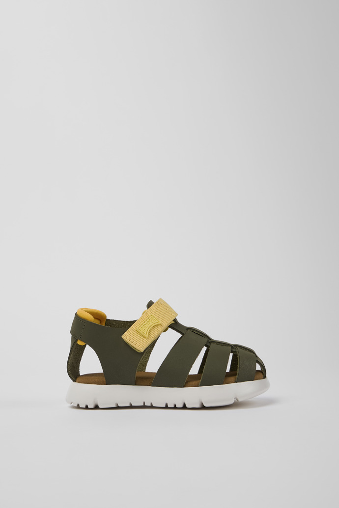 Oruga Green leather and textile sandals for kids