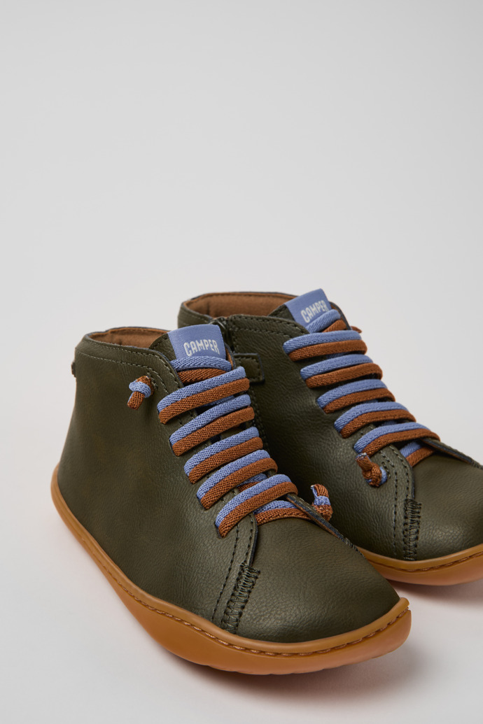 Peu Green Leather and Textile Ankle Boots for Kids.