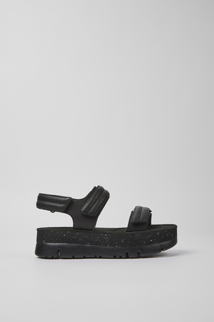 Oruga Up Black leather sandals for women