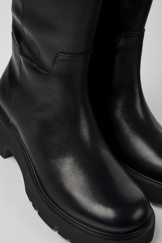Milah Black Leather High Boots for Women.