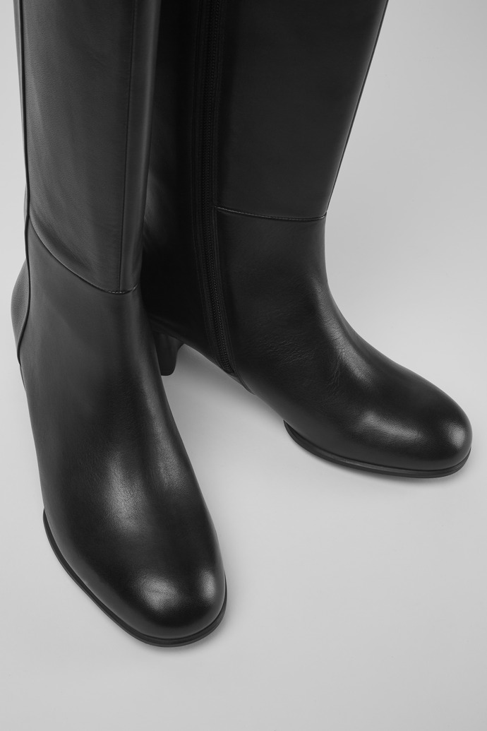 Katie Black Leather High Boots for Women.