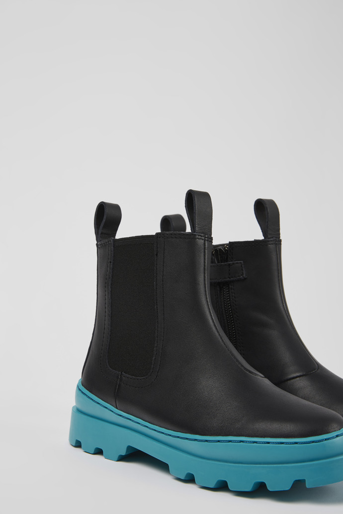 Brutus Black leather Chelsea boots for kids