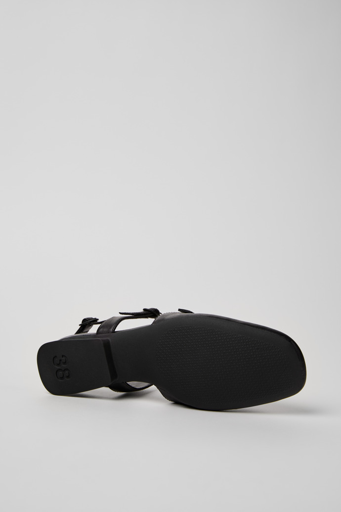 Casi Myra Black Leather Semi-Open Shoes for Women.