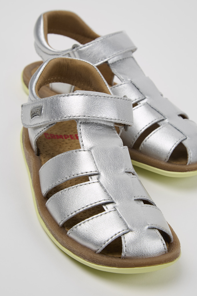 Bicho Silver Leather Closed Sandals for Kids.