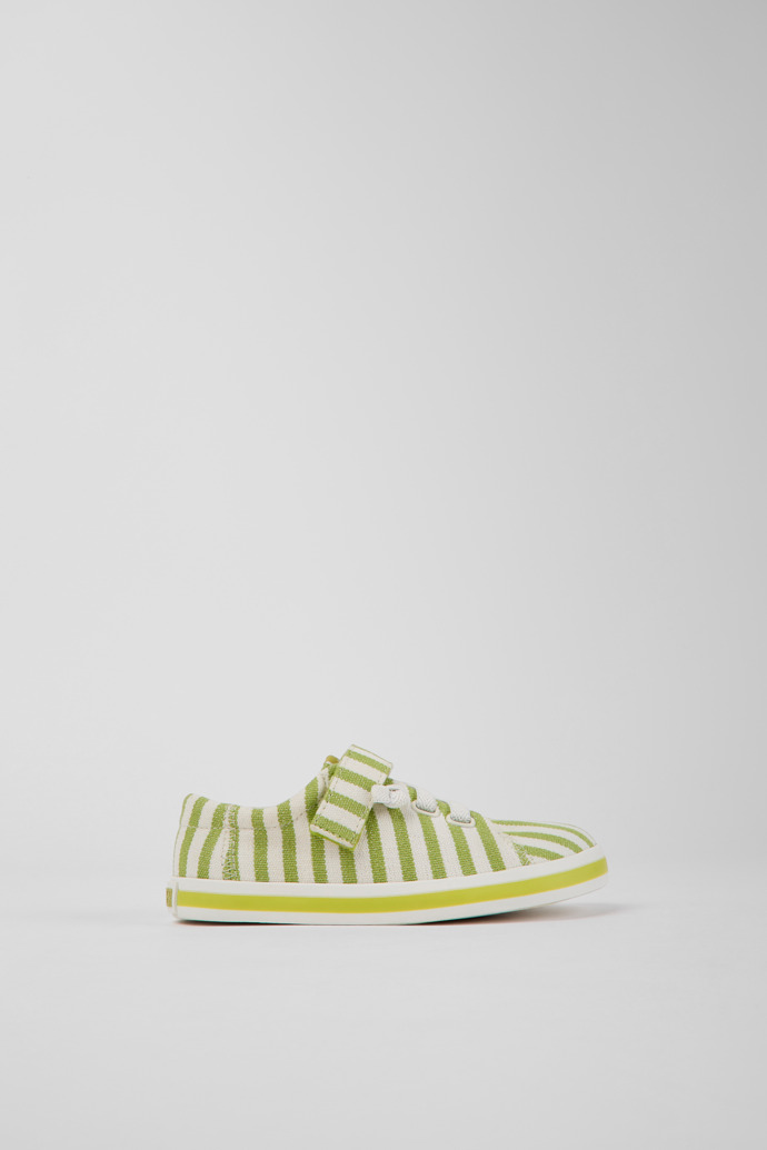 Peu Rambla Green and white striped recycled cotton shoes for kids
