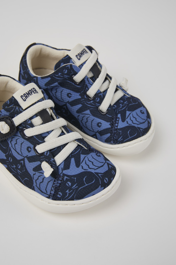Peu Blue Recycled PET and Leather Kids' Shoes.