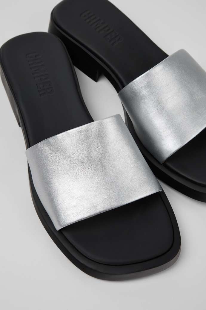 Dana Gray Leather Sandals for Women.