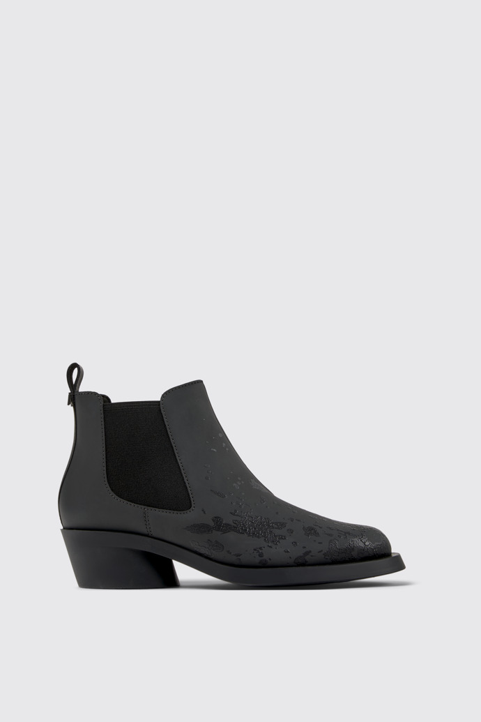 Bonnie Gray and black leather ankle boots for women