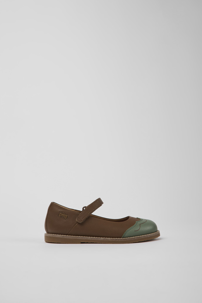 Twins Brown and green leather ballerinas for kids