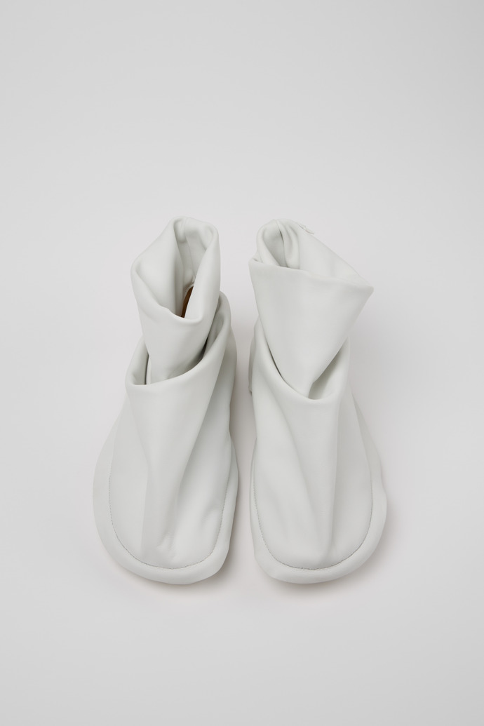 Camper x ISSEY MIYAKE - Peu Form White Leather Ankle Boots for Women.