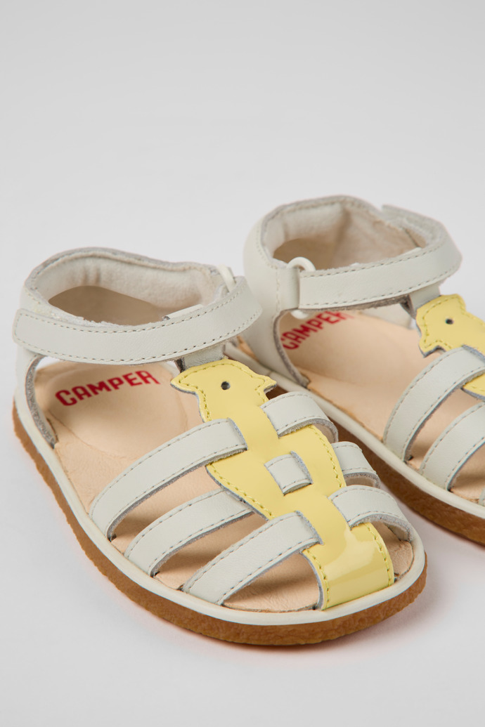 Miko White and yellow leather sandals for kids