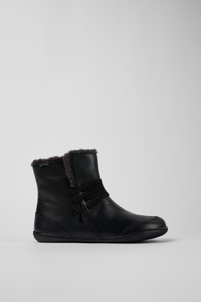 Peu Black Leather Ankle Boots for Women