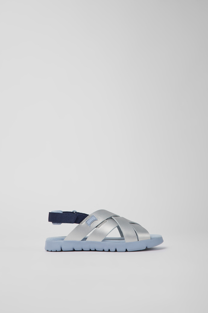 Oruga Grey leather and textile sandals for kids