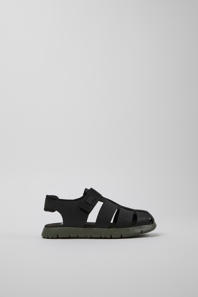 Oruga # Black Leather and Textile Kids' Sandal.
