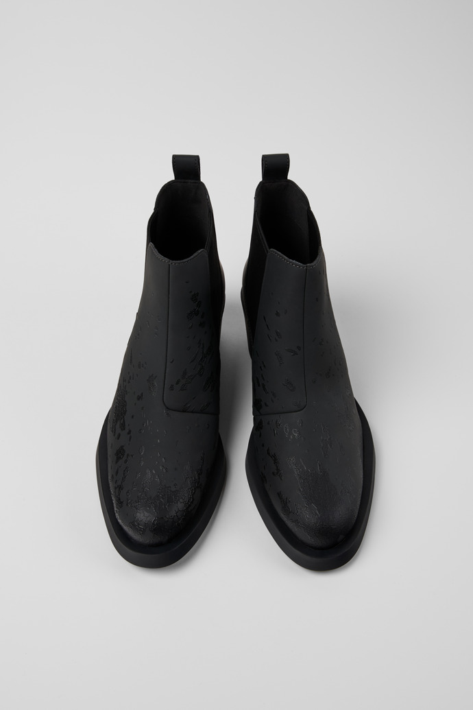 Bonnie Gray and black leather ankle boots for women