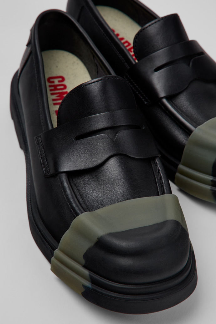 Junction Black Leather Moccasin Shoes for Men.