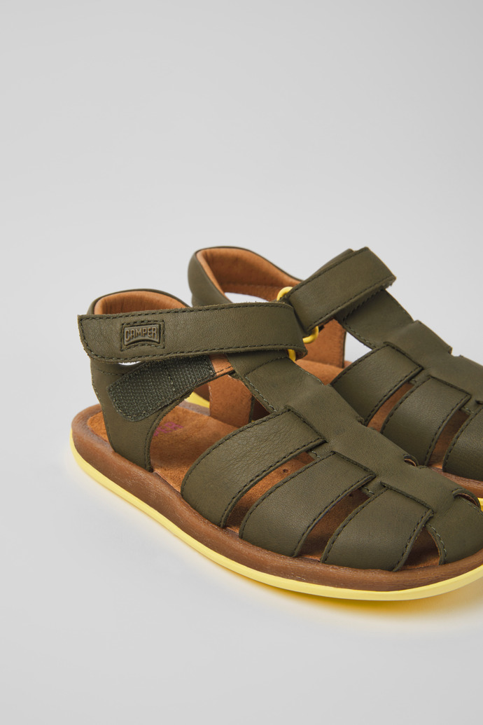 Bicho Green leather sandals for kids