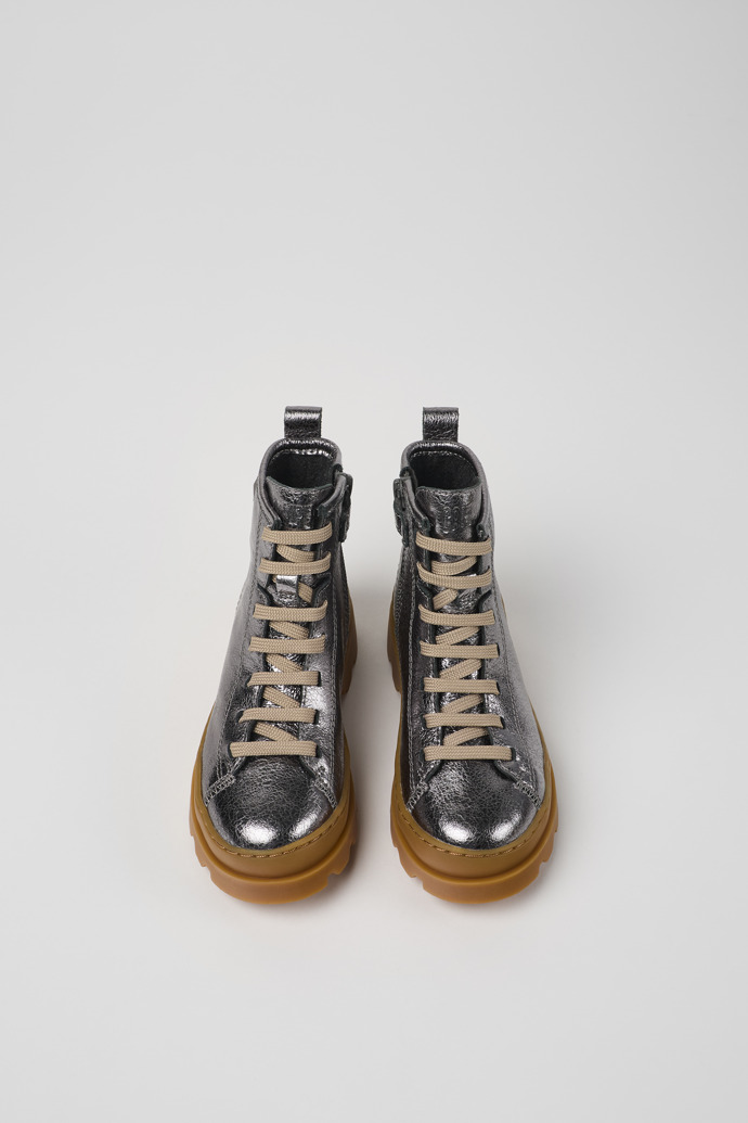 Brutus Silver Leather Ankle Boots for Kids.