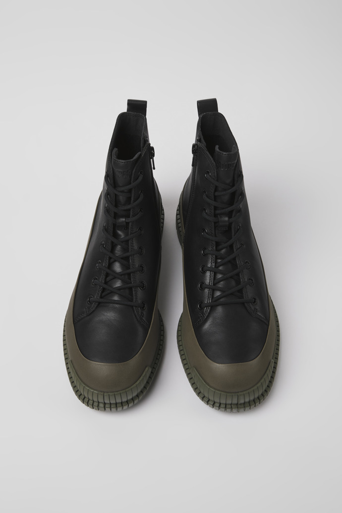 Pix Black and green leather ankle boots for men