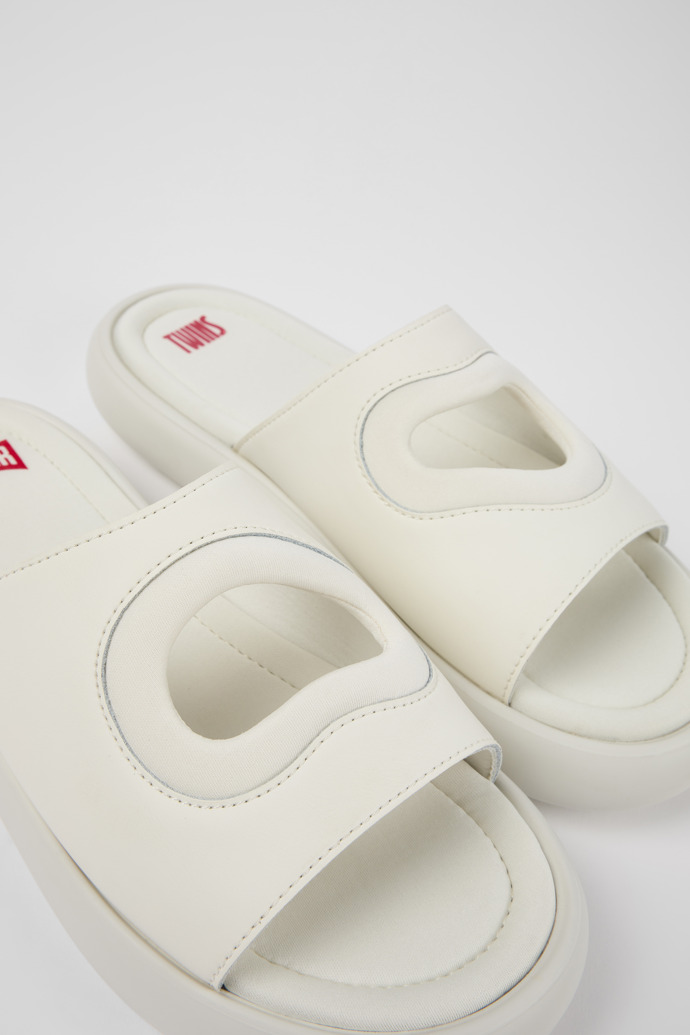 Twins White Leather/Textile Slide for Men