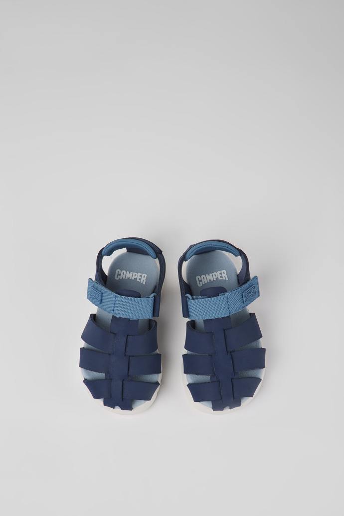 Oruga Blue leather and textile sandals for kids