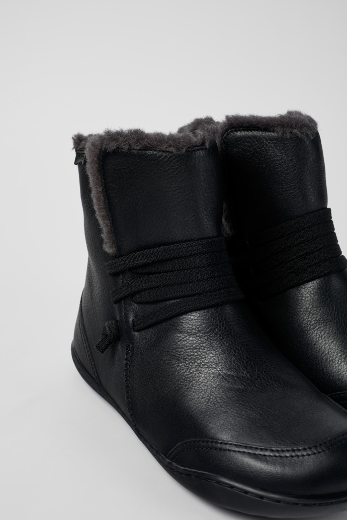 Peu Black Leather Ankle Boots for Women