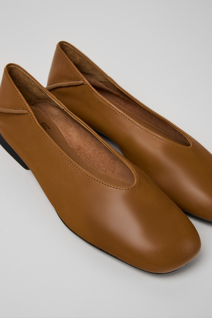 Casi Myra Brown Leather Ballerina Shoes for Women.