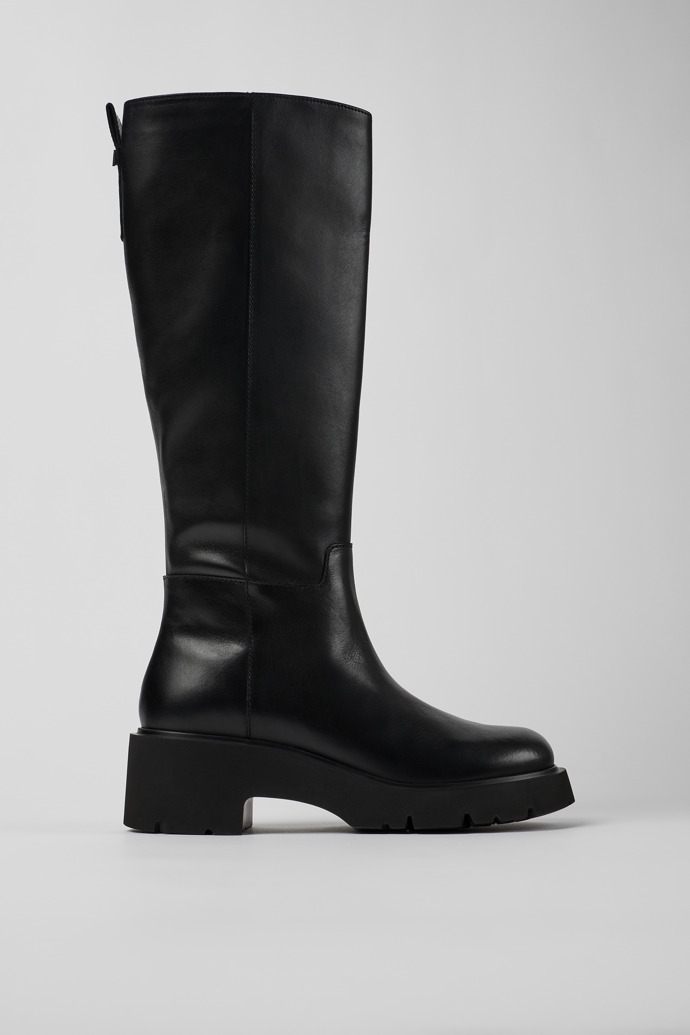 Milah Black Leather High Boots for Women.