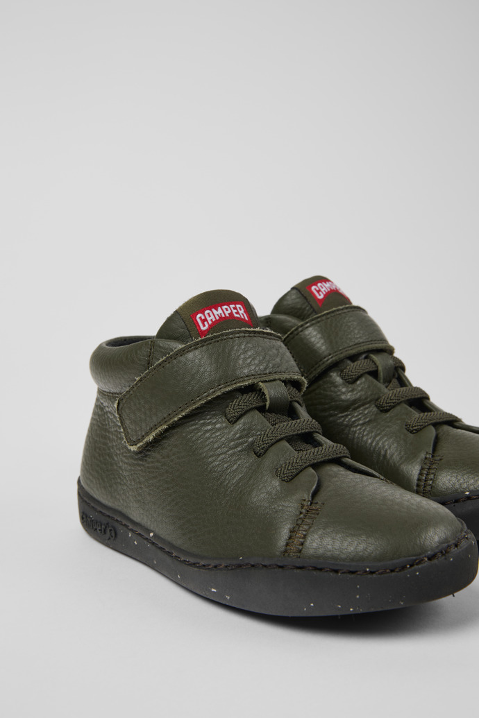 Peu Touring Green leather ankle boots for kids