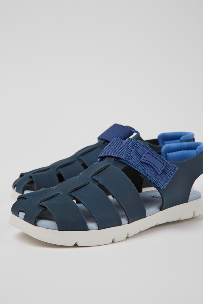 Oruga Blue leather sandals for kids