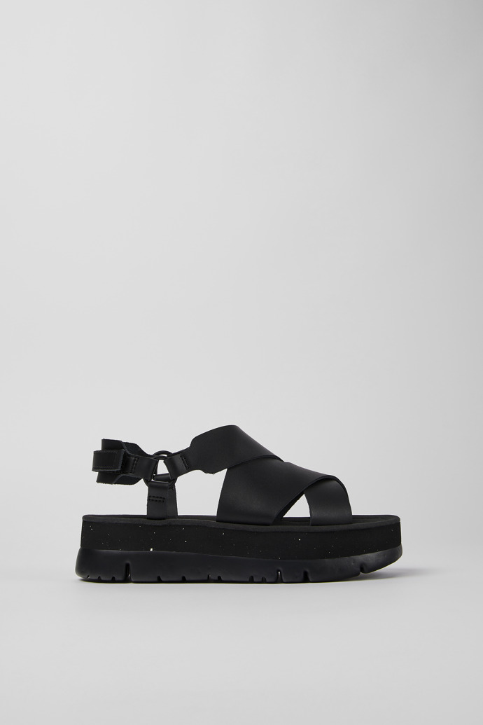 Oruga Up Black leather sandals for women